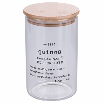Pot de quinoa en verre borosilicate 1,1 l, couvercle en bambou, Identikit 1