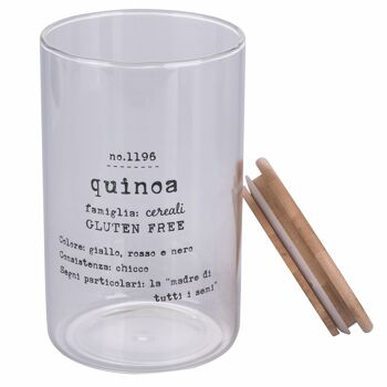 Pot de quinoa en verre borosilicate 1,1 l, couvercle en bambou, Identikit 3