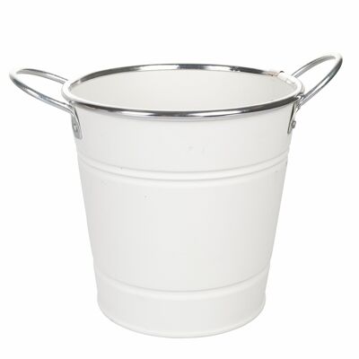 Multi-purpose bucket in zinc alloy Ø18xh.15.5 cm, double handle, white