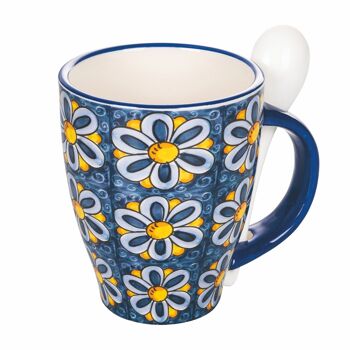 Mug 287 ml avec cuillère en céramique, décoration méditerranéenne, Infinito Elba 1