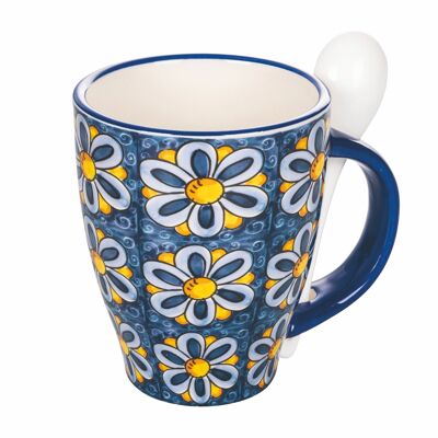 Mug 287 ml with ceramic spoon, Mediterranean decoration, Infinito Elba