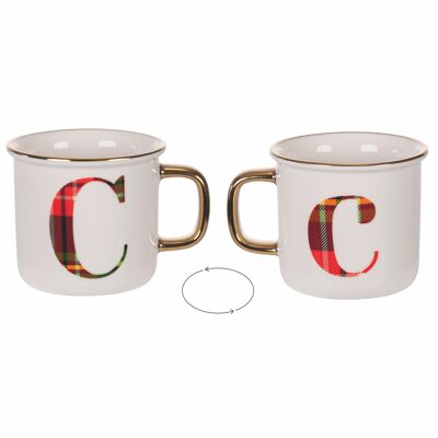 Mug 300 ml in new bone China, tartan, Monogram C