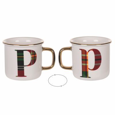 Tazza 300 ml in new bone China, tartan, Monogram P