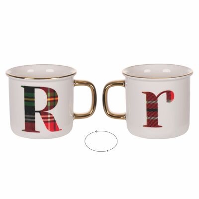 Mug 300 ml en porcelaine tendre, tartan, Monogramme R