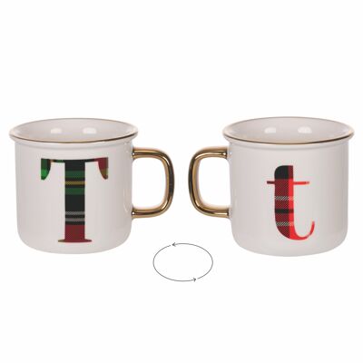 Mug 300 ml in new bone China, tartan, Monogram T