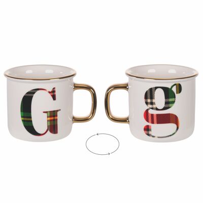 Becher 300 ml aus neuem Bone China, Schottenkaro, Monogramm G