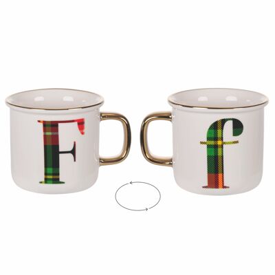 Taza 300 ml de porcelana nueva, tartán, Monograma F