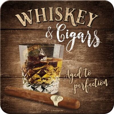 Sottobicchiere in metallo Whisky e Sigari 9 x 9 cm