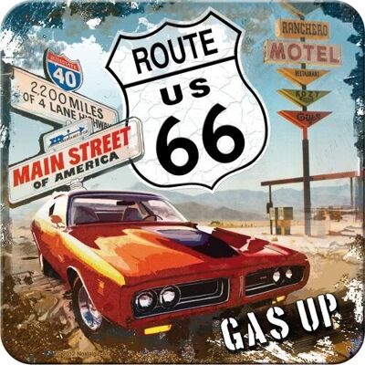 Metal coaster Route US 66 - Gas Up 9 x 9 cm