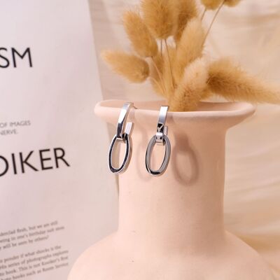 Double silver chain earrings