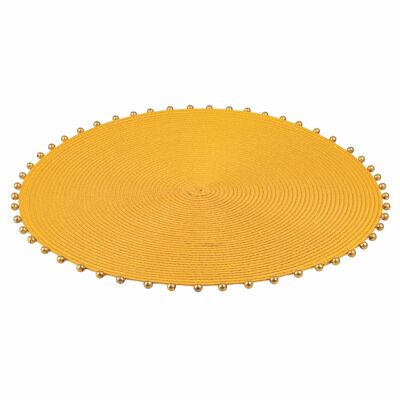 Mantel individual redondo amarillo efecto yute con abalorios Ø38 cm