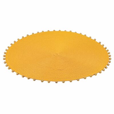 Jute-effect yellow round placemat with beads Ø38 cm