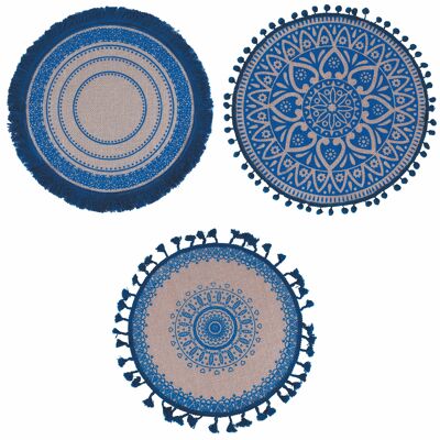 Round jute placemat, Blue