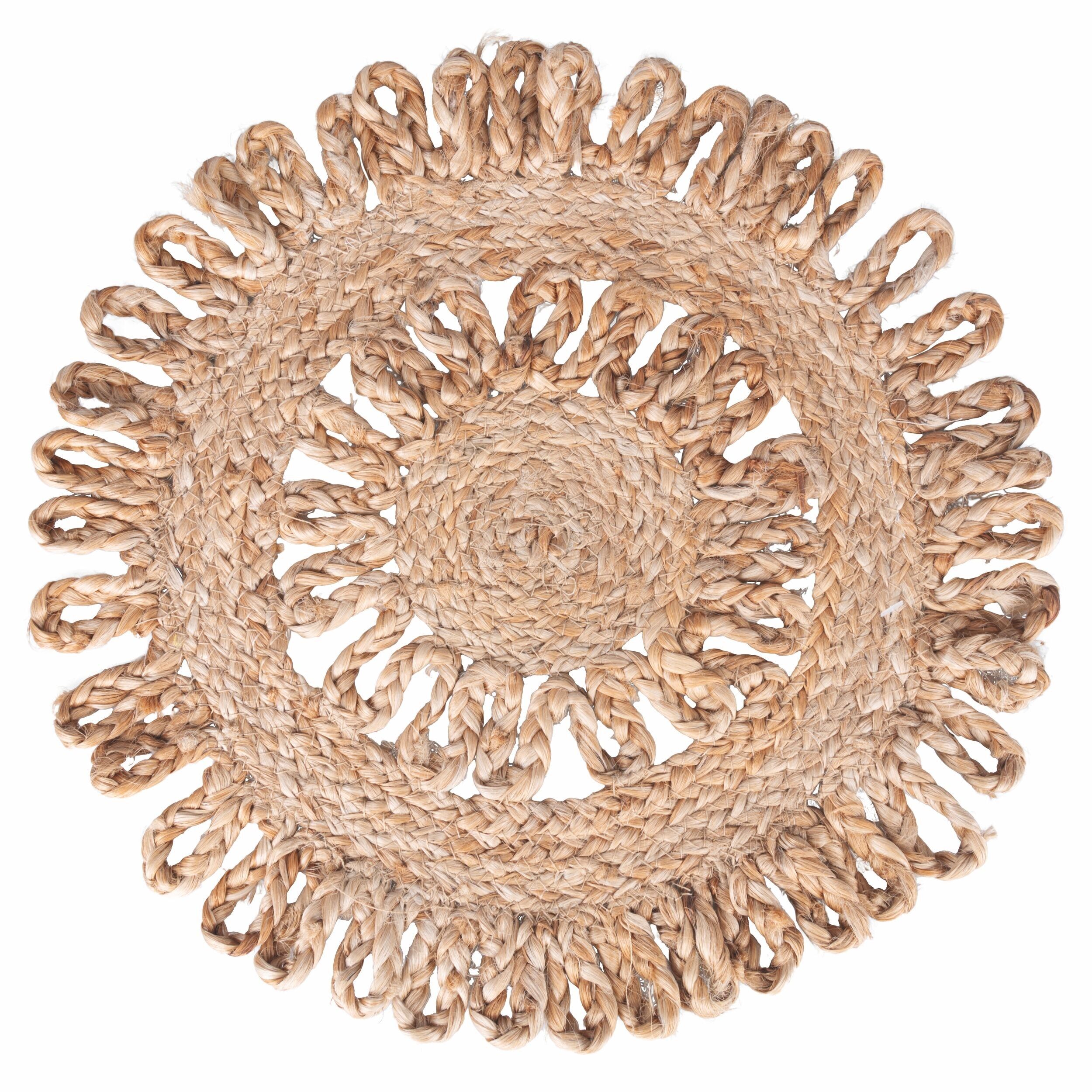 Rundes Jute-Tischset Ø 38 cm mit Fransen, Natur