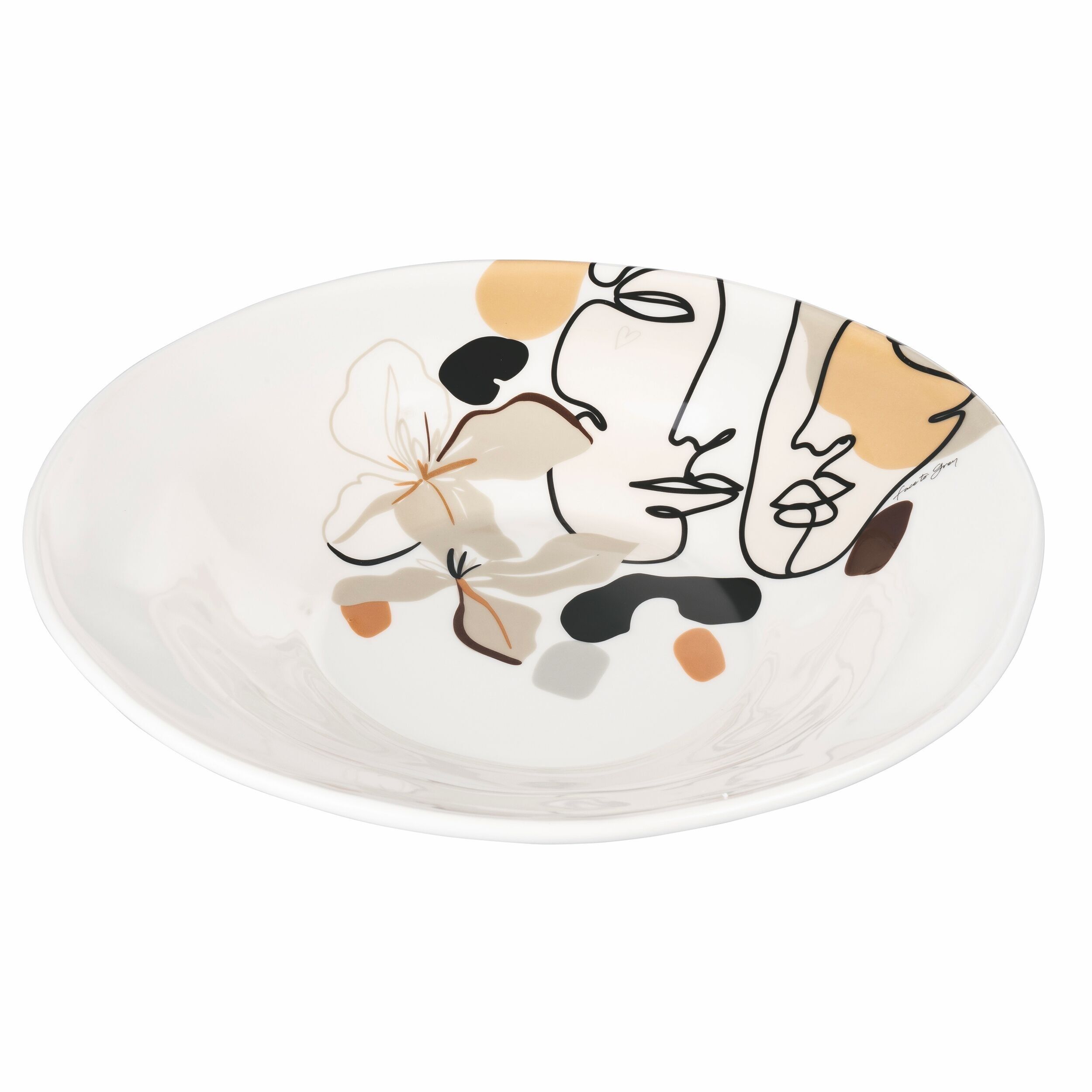 Tiefe Salatschüssel aus Keramik 40 cm, Face to Grey