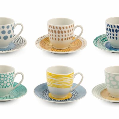 Juego de 6 tazas de café 90 ml con platillo de porcelana, Marea