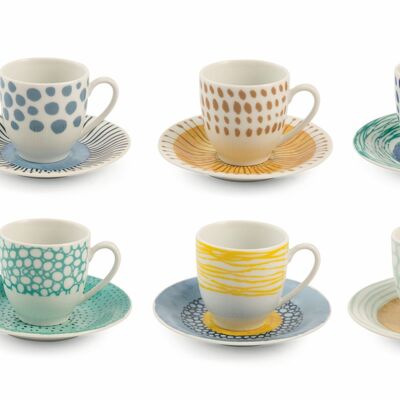 Set of 6 coffee cups 90 ml with porcelain saucer, Marea