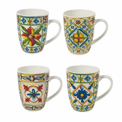 Juego de 4 tazas de café de porcelana nueva 90 ml, Costiera