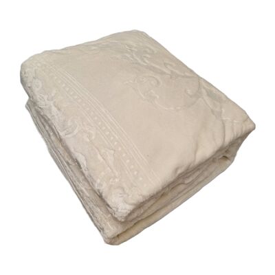 Embossed Uni Living Blanket Ivory 220 x 240 cm | Heavy Quality