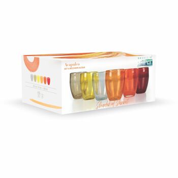 Coffret de 6 verres à eau 300 ml en pâte de verre soufflé, Acapulco Sunset 3