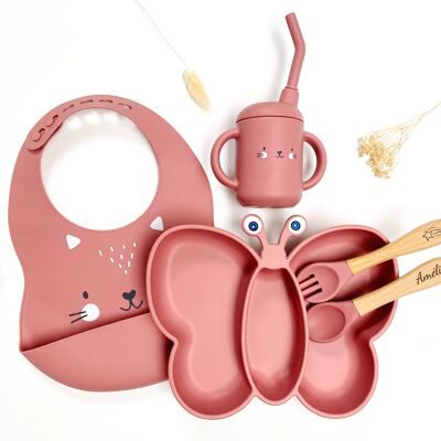 Butterfly-shaped meal pack + animal bib + straw glass