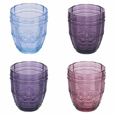 Juego de 4 vasos de agua de 265 ml en vidrio con decoración arabesca, Syrah Provence