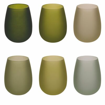 Set of 6 water glasses 600 ml frosted glass, Happy Hour Greenery