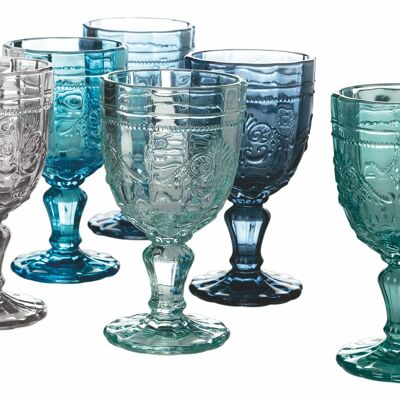 Set of 6 glasses 265 ml in glass, arabesque decoration, Syrah