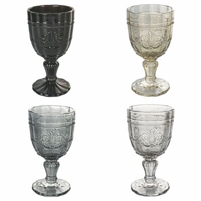 Set of 4 goblets 265 ml in transparent glass, arabesque decoration, Syrah Stones