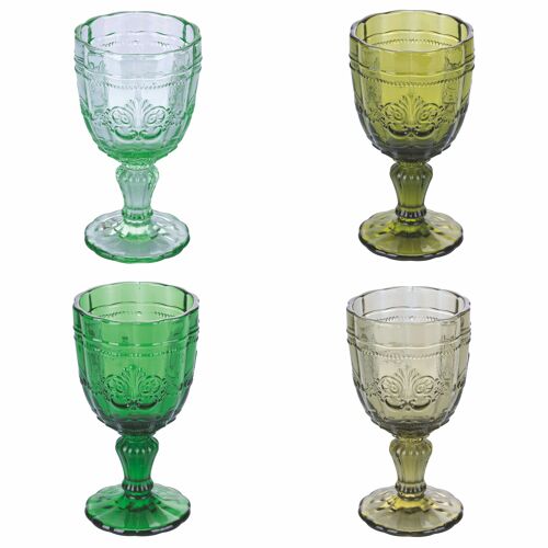 Set 4 calici 265 ml in vetro trasparente, decoro arabescato, Syrah Greenery