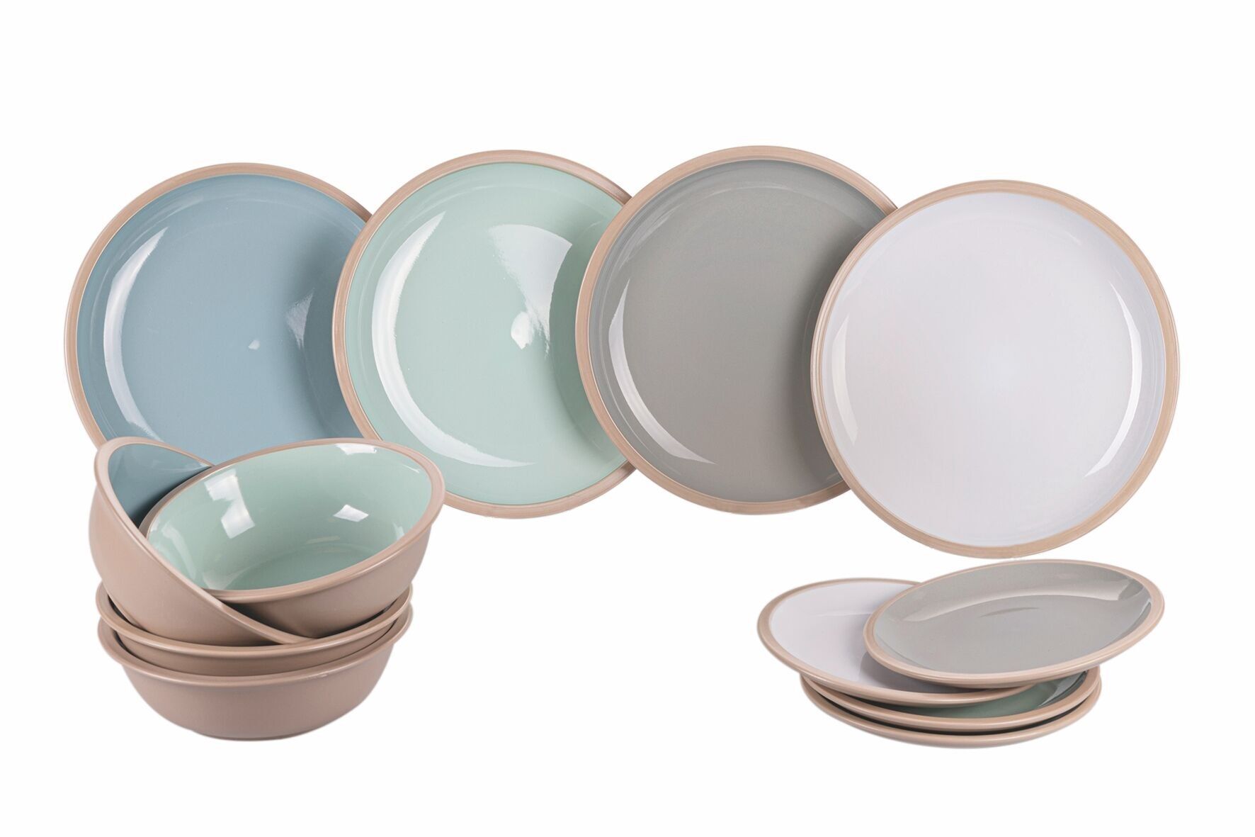 Servizio piatti 12 pezzi in gres, 4 posti tavola diversi, Bistrot