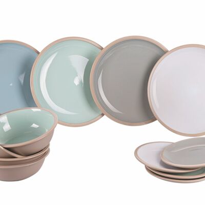 12-piece stoneware dinner set, 4 different table settings, Bistrot