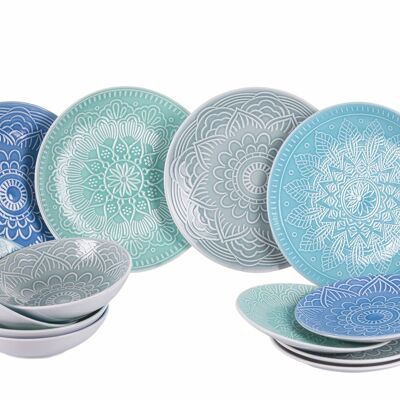 12-piece stoneware dinner set, 4 different table settings, Luxor