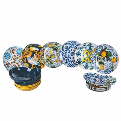 Vajilla de porcelana y gres de 18 piezas, 6 mesas diferentes, Italian Beauty