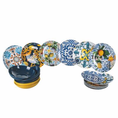 18-piece porcelain and stoneware dinner set, 6 different table settings, Italian Beauty