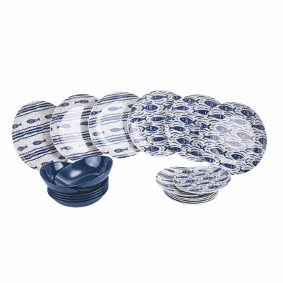 18-piece porcelain and stoneware dinner set, 6 place settings in 2 different decorations, Tulum