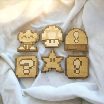 Gioco da 6 posavasi in legno Super Mario Pixels - regalo