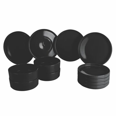 12-piece stoneware dinner set, 4 place settings, Gourmet Black