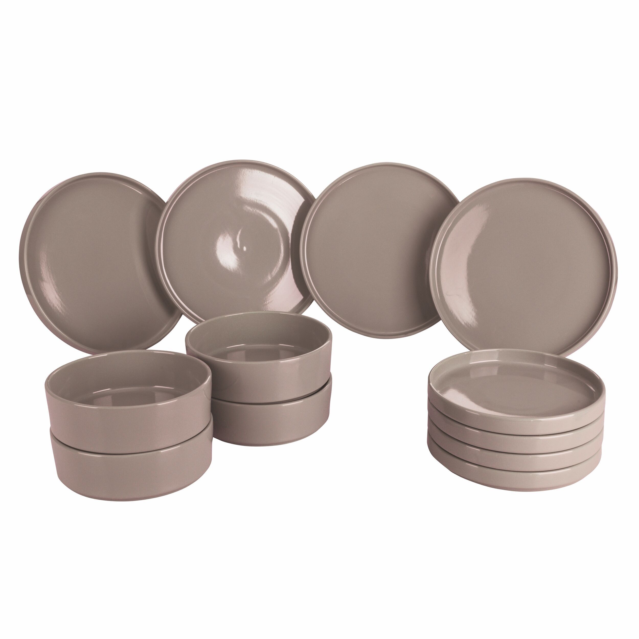 12-teiliges Tafelservice aus Steingut, 4 Gedecke, Gourmet Grey