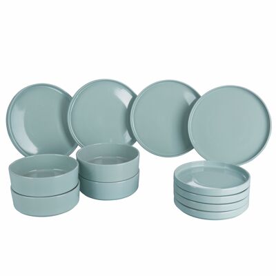12-piece stoneware plate service, 4 table seats, Gourmet Turquoise