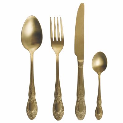 Set of 24 gold satin steel cutlery, baroque style handle, Wonderland