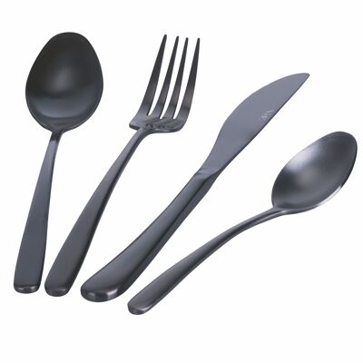 Set of 24 black cutlery in matt finish steel, Drop
