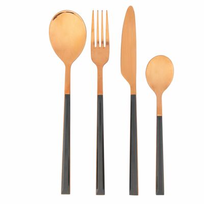 Set of 24 copper steel cutlery with black handle, Madrid Rose