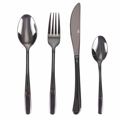24-piece cutlery set in glossy black stainless steel, Drop