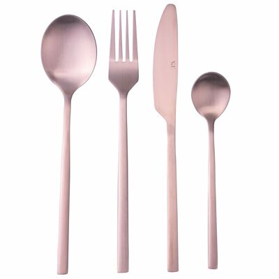 Set of 24 copper cutlery in matt steel, slim handle, Stylo