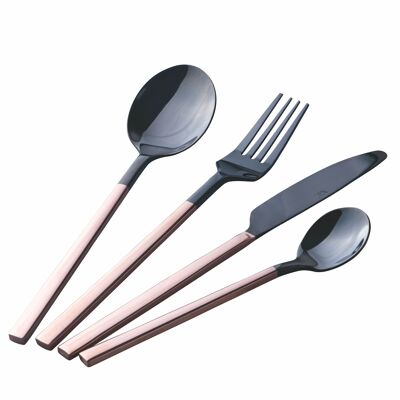 Set of 24 black cutlery with copper handle in polished steel, Stylo