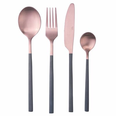 Set of 24 black cutlery with copper handle in matt steel, Stylo