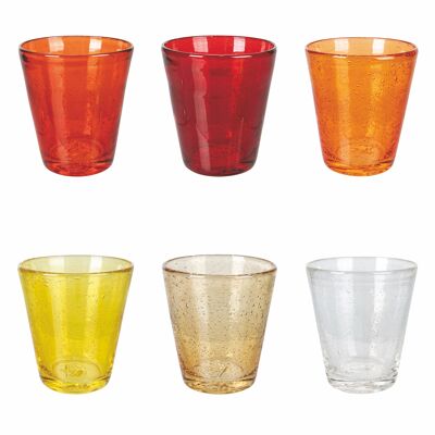 Set of 6 water glasses 330 ml, in blown glass paste, Cancun Sunset
