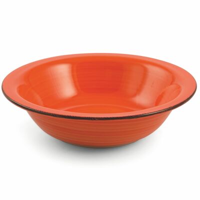 Orange hand-painted stoneware soup plate, New Baita