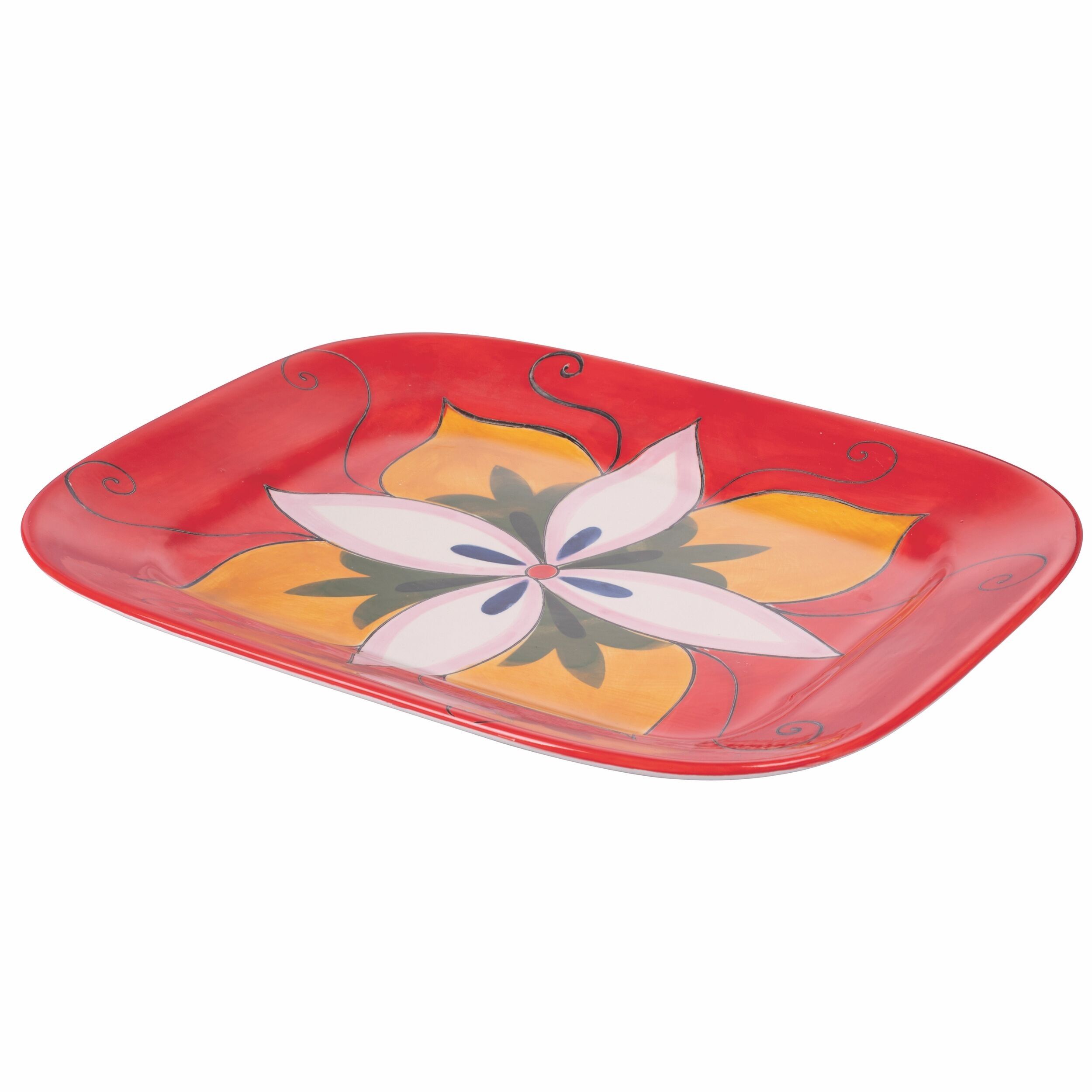 Assiette de service rectangulaire en céramique, décor méditerranéen, Infinito